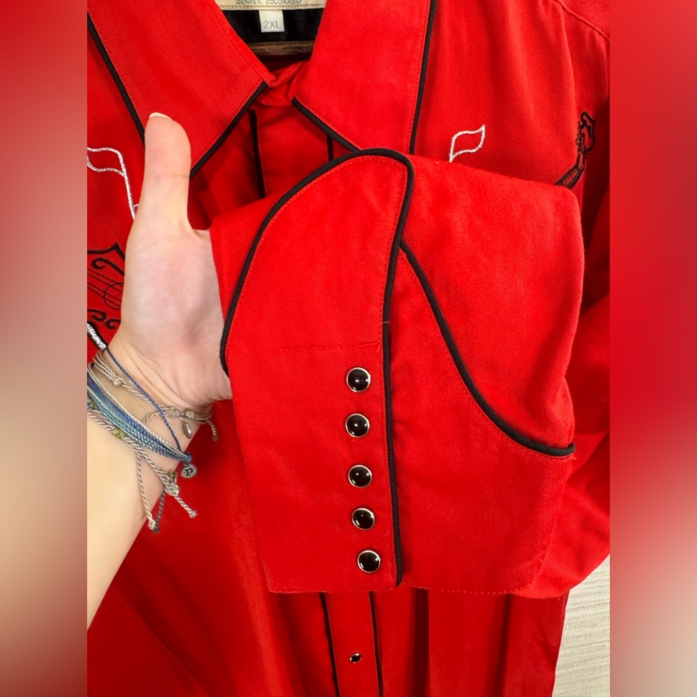 Men’s Vintage Roper Red Pearl Snap Mandolin Embroidered Button Down 2XL - Picture 9 of 13